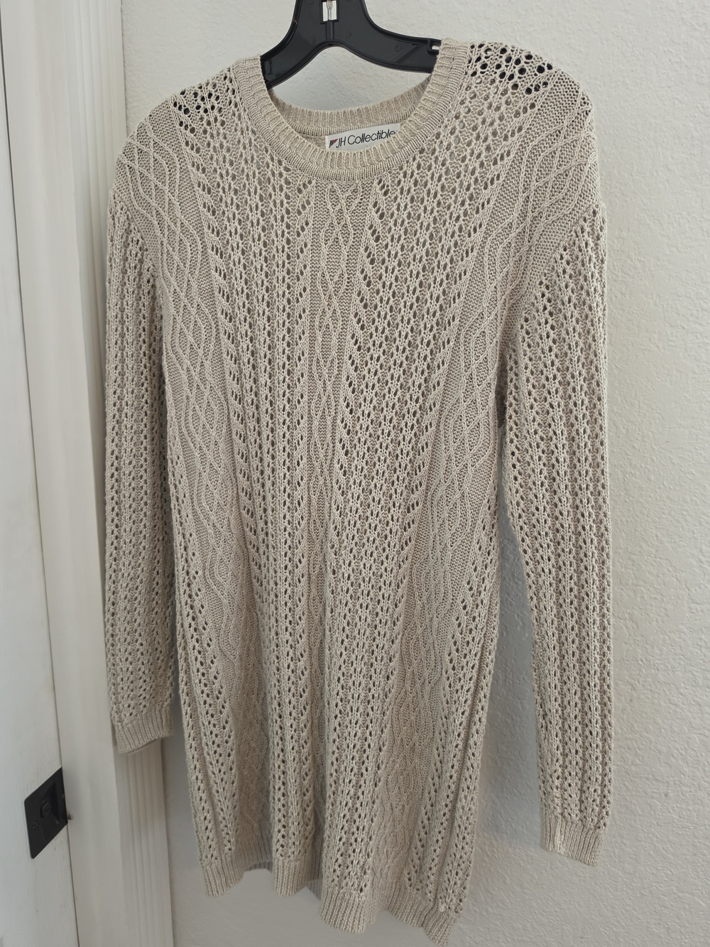 JH Collectibles Women's Open-Knit Cream Scoop Neck Sweater